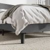 King Size Upholstered Linen Blend Headboard Wingback Platform Bed in Grey