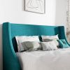 Full Size Turquoise Linen Blend Upholstered Platform Bed with Wingback Headboard