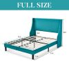 Full Size Turquoise Linen Blend Upholstered Platform Bed with Wingback Headboard