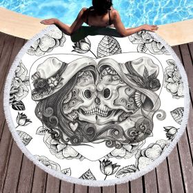 Scary Skull Round Beach Towel Fiber Picnic Mat (Option: C-150cmx150cm)