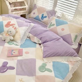 Washed Cotton Small Floral Quilt Cover, Four Piece Bed Sheet Set (Option: Crystal Love-1.5m fitted sheet 4pcs set)