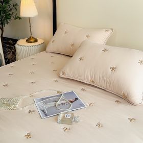 Maternal And Infant Grade Cotton Fitted Sheet Single Piece Simmons Mattress (Option: Bow Tie Champagne-135x200cm with Pillow Case)