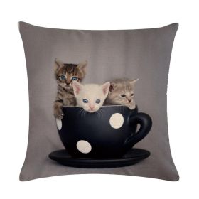 Cute Kitten Linen Pillowcase Cushion Cover (Option: 19-45x45cm)