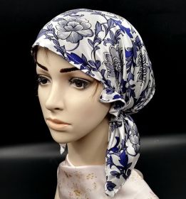 Silk Confinement  Home Hair Care Thin Hat (Option: Blue and white porcelain)