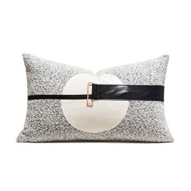 Nordic PU Leather Pillow Geometric Abstract Veneer Stitching Cushion Simple Modern Living Room Backrest Pillow Pillow Cover (Option: Hui Rice Gray Waist Pillow-30 X50cm Without Core)