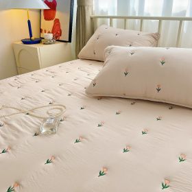 Maternal And Infant Grade Cotton Fitted Sheet Single Piece Simmons Mattress (Option: Tulip Champagne-120x200cm with Pillow Case)