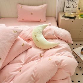 Milk Velvet Four Piece Set Of Healing Princess Style Double Sided Velvet Coral Velvet Bed Sheets (Option: Pink-1.8mincrease)