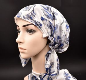 Silk Confinement  Home Hair Care Thin Hat (Option: Big blue and white)