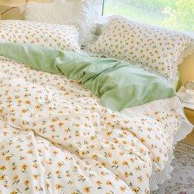 Washed Cotton Small Floral Quilt Cover, Four Piece Bed Sheet Set (Option: Shallow Summer-1.5m fitted sheet 4pcs set)