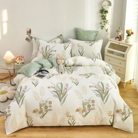 Cotton Single And Double Student Dormitory Three Piece Quilt Cover (Option: Lily of the valley language-4piece twin set220x240)