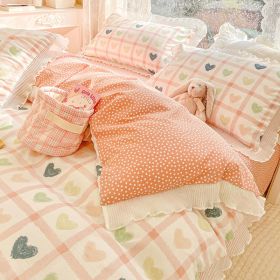 Washed Cotton Small Floral Quilt Cover, Four Piece Bed Sheet Set (Option: Little Words-1.8m flat sheet 4pcs set)