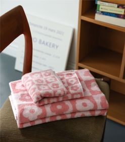 Retro Style Fish Scale Towel Cotton Color (Option: Plaid pollen-70x140cm-1pcs)