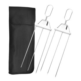 Household Stainless Steel Semi-automatic Barbecue Fork (Option: 2 Fork Oxford Fabric Bag)