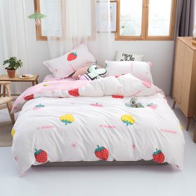 Washed Cotton Four-piece Bedding Set Autumn Single (Option: Sweet Strawberry-150cm)