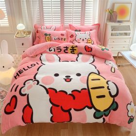 Large Version Milk Fiber Four-piece Set Autumn And Winter Thickening (Option: Cute Rabbit-18m Fitted Sheet)