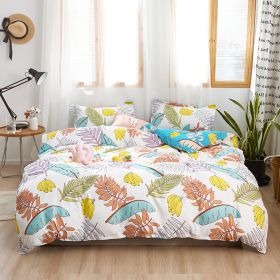 Washed Cotton Four-piece Bedding Set Autumn Single (Option: Pattaya Leaves-100cm)