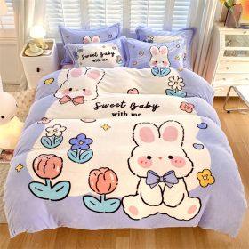 Large Version Milk Fiber Four-piece Set Autumn And Winter Thickening (Option: Sweet Rabbit-18m Fitted Sheet)