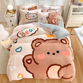 Large Version Milk Fiber Four-piece Set Autumn And Winter Thickening (Option: Teddy Bear-18m Fitted Sheet)