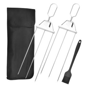 Household Stainless Steel Semi-automatic Barbecue Fork (Option: 2 Fork Oxford Fabric Bag Brush)