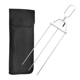 Household Stainless Steel Semi-automatic Barbecue Fork (Option: 1 Fork Oxford Fabric Bag)