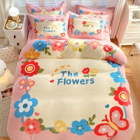 Large Version Milk Fiber Four-piece Set Autumn And Winter Thickening (Option: Flower Season-18m Fitted Sheet)