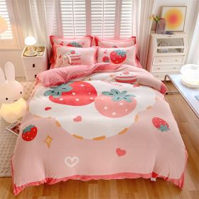 Large Version Milk Fiber Four-piece Set Autumn And Winter Thickening (Option: Strawberry Honey-18m Fitted Sheet)