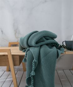 Solid Color Nordic Sofa Office Leisure Blanket Knitted Tassel (Option: Lake green-130x170cm)