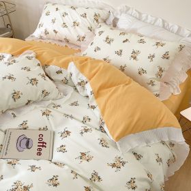 Washed Cotton Small Floral Quilt Cover, Four Piece Bed Sheet Set (Option: Floating light-2m flat sheet 4pcs set)