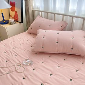 Maternal And Infant Grade Cotton Fitted Sheet Single Piece Simmons Mattress (Option: Tulip pink-135x200cm with Pillow Case)