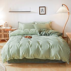 Washed Cotton Four-piece Bedding Set Autumn Single (Option: Green Lattice-180cm)