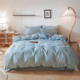 Washed Cotton Four-piece Bedding Set Autumn Single (Option: Small Blue Checks-220cm)